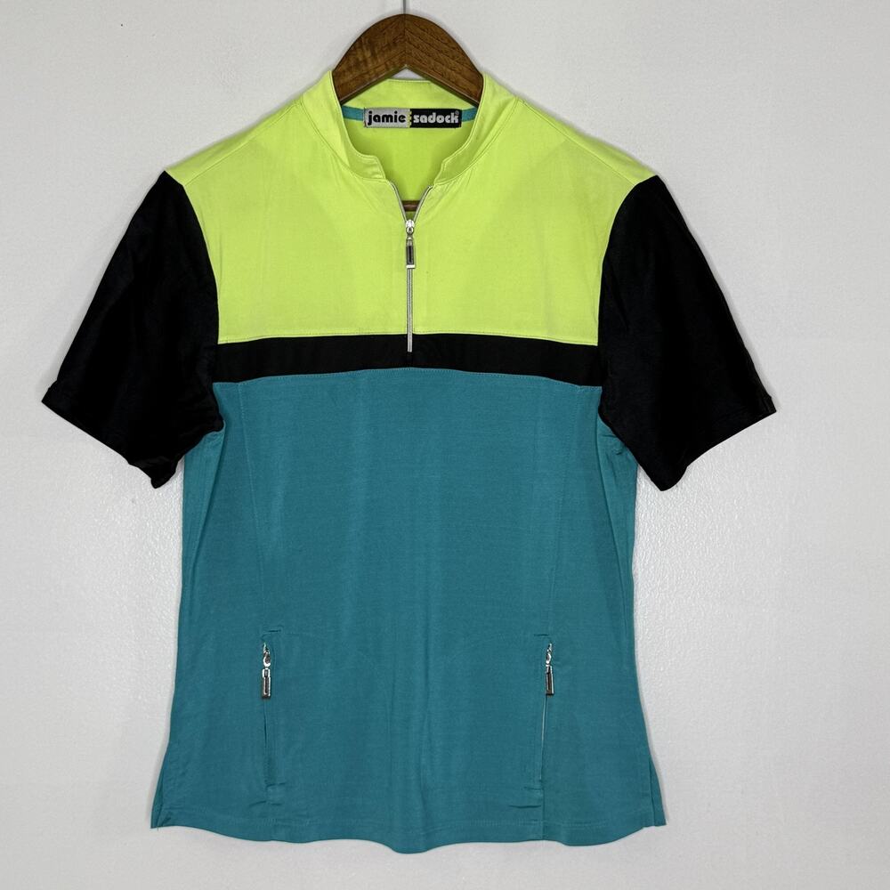 Jamie Sadock Polo Shirt Womens Medium Multicolor 1/4 Zip Golf Pockets Colorblock